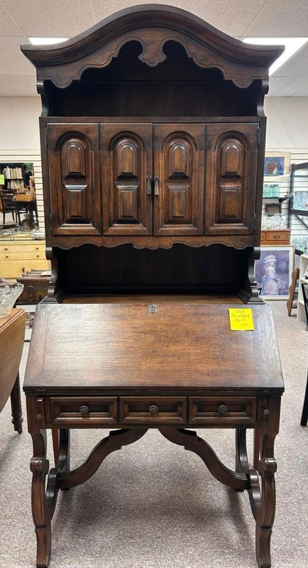 Old World Antique Victorian Secretary Desk and Hutch