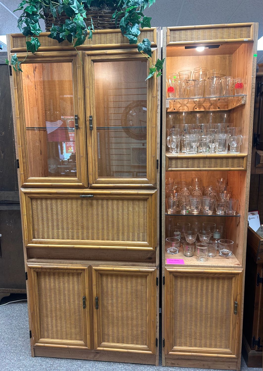 Bamboo Wicker Cabinet & Bookcase