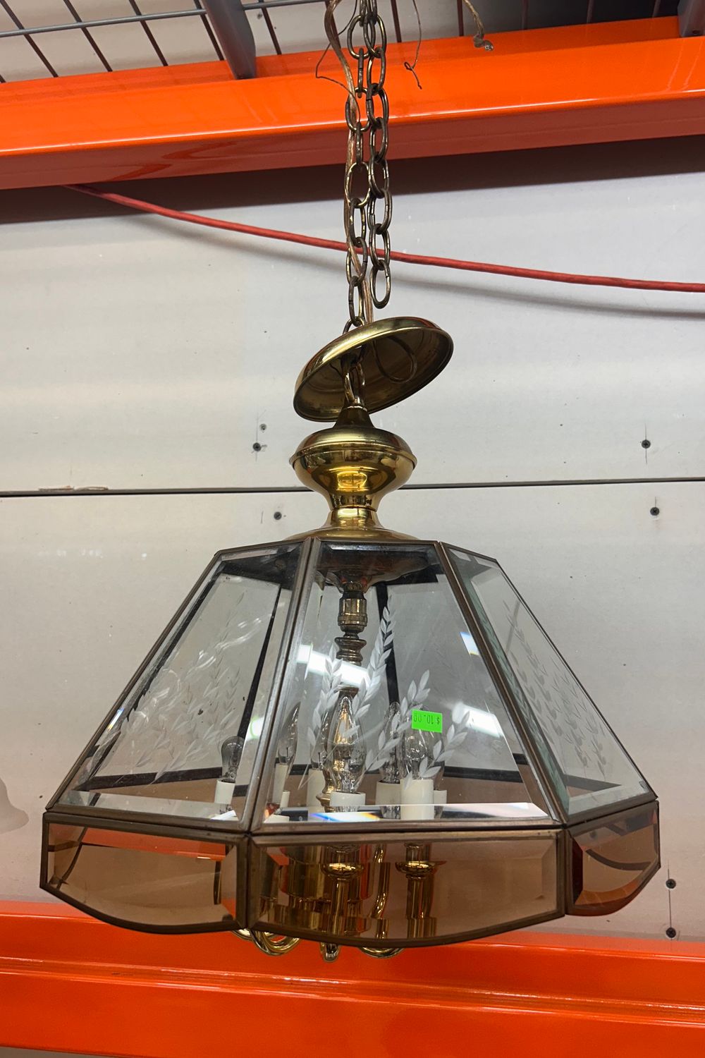 Vintage Brass & Beveled Glass Chandelier