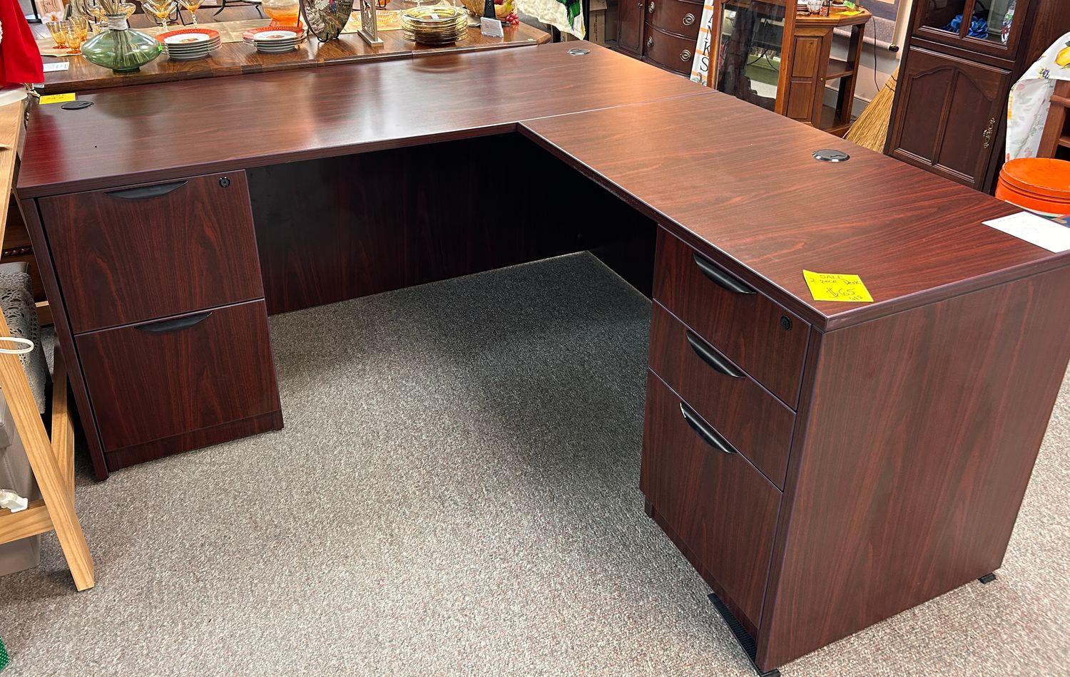 Offices To Go L-Desk with Mahogany Finish