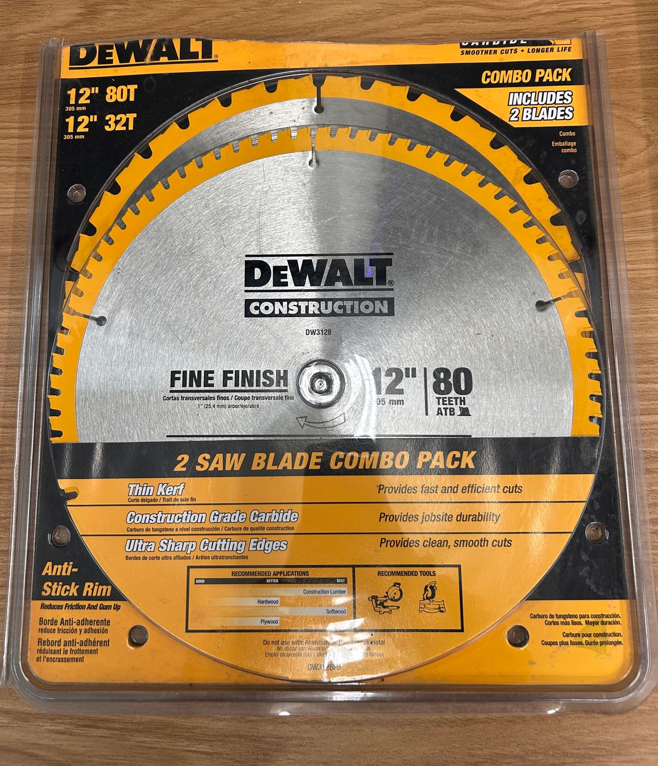 NEW DEWALT 12-inch Miter/Table Saw Blade Combo Pack