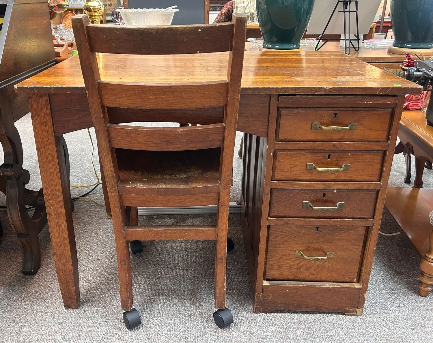 Craftsman Antique Oak Office Desk & Chair
