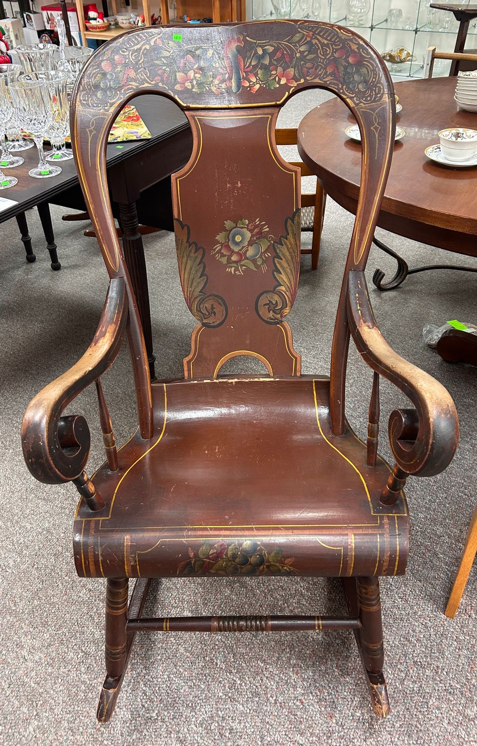 Stenciled Pennsylvania 19th-Century Balloon-Back Rocking Chair
