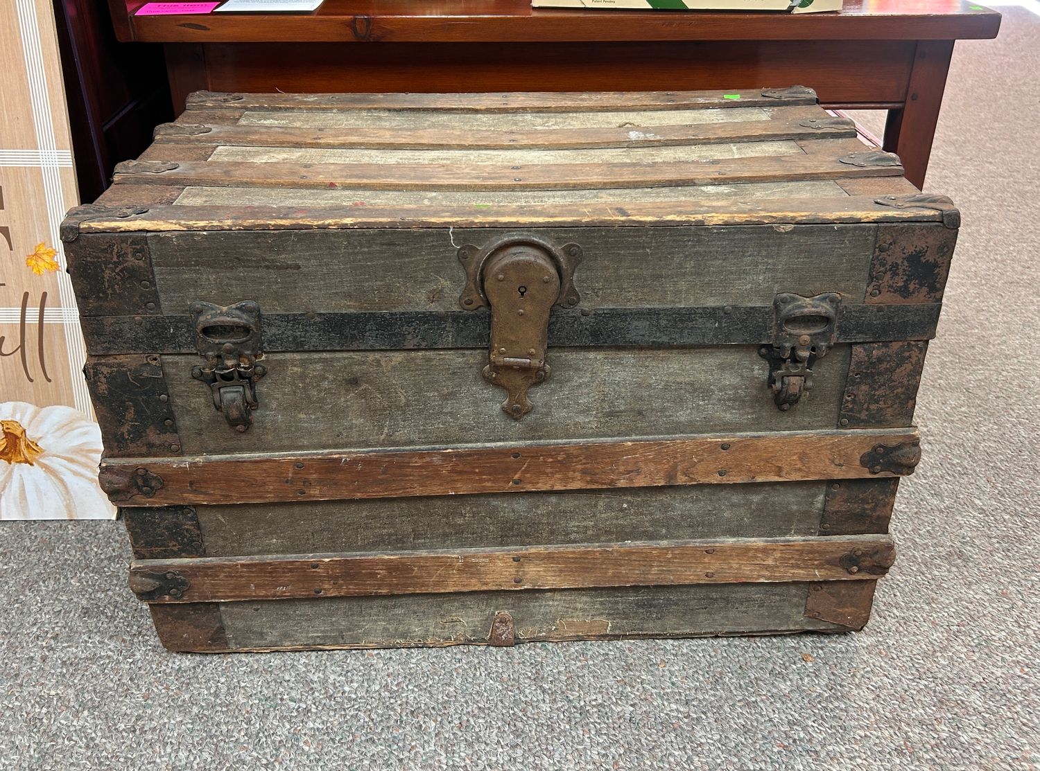 Antique Wooden Flat-Top Trunk
