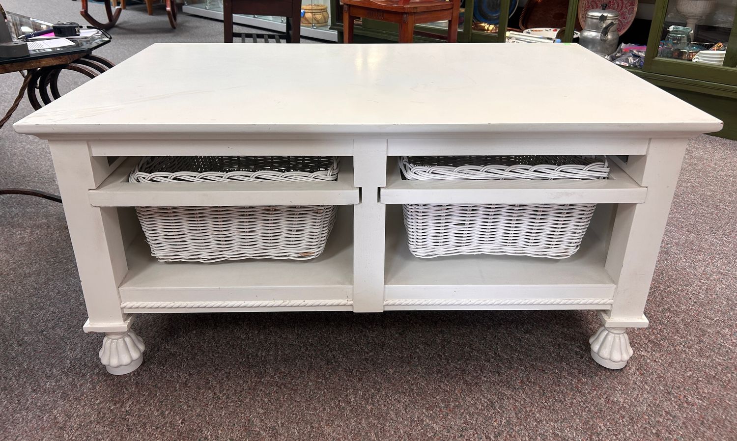 White Coffee Table with Basket Drawers