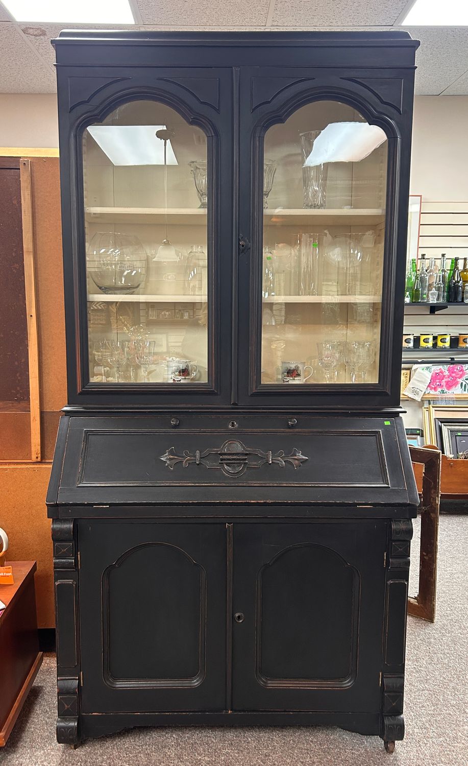 Black Distressed Secretary Desk & Hutch