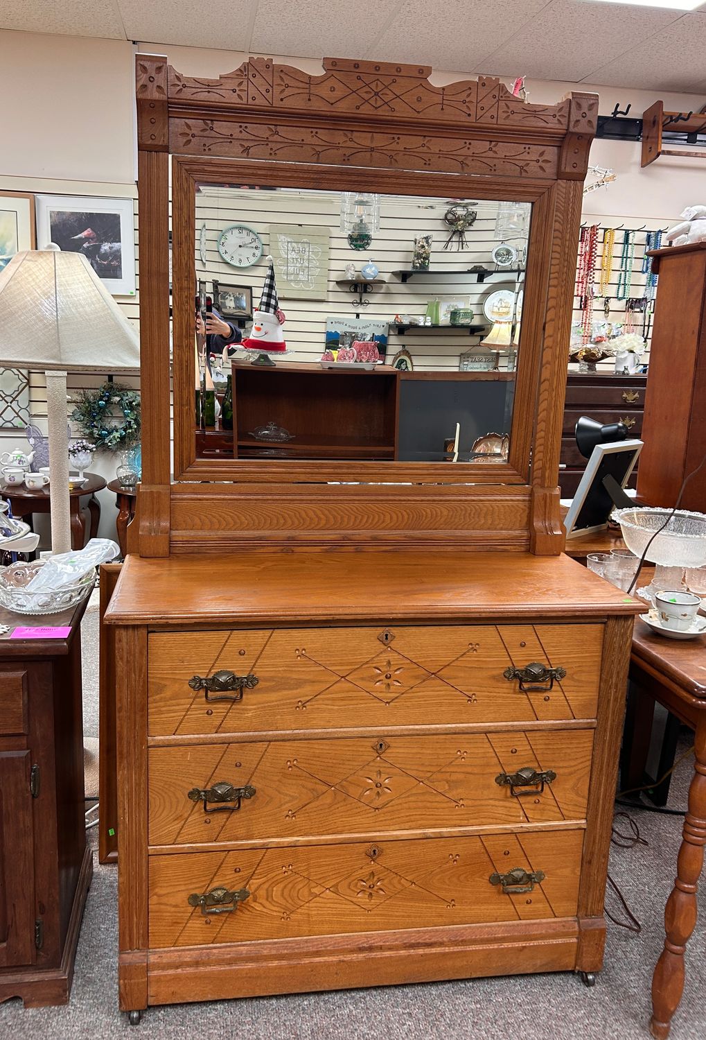Antique Oak Dresser with Mirror