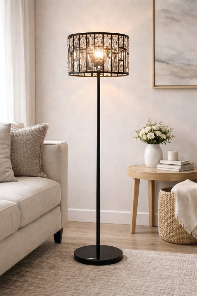 NEW Home Decorators Collection Kristella 57" Black Crystal Standard Floor Lamp