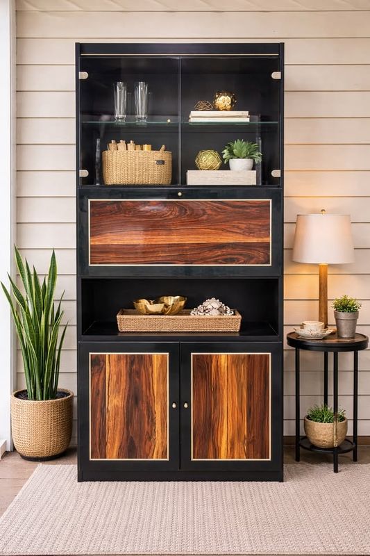 Vintage Black Lacquered Display Cabinet (Secretary Desk)