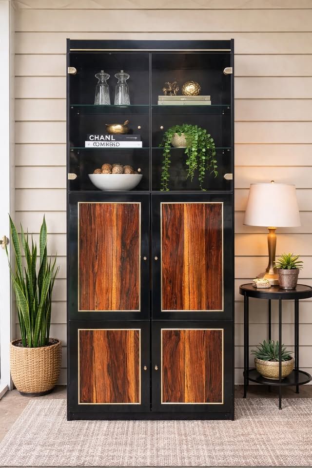 Vintage Black Lacquered Display Cabinet Vintage Black Lacquered Display Cabinet