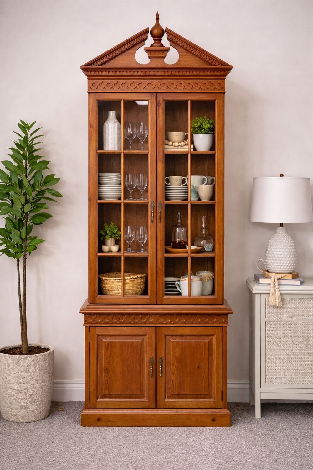 Federal-Style Pine China Cabinet
