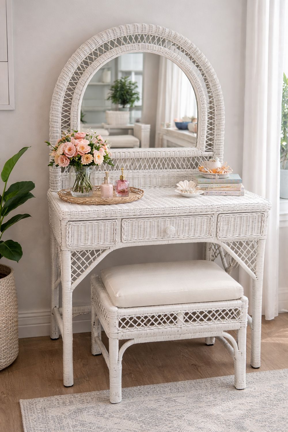 White Wicker Vanity White Wicker Vanity