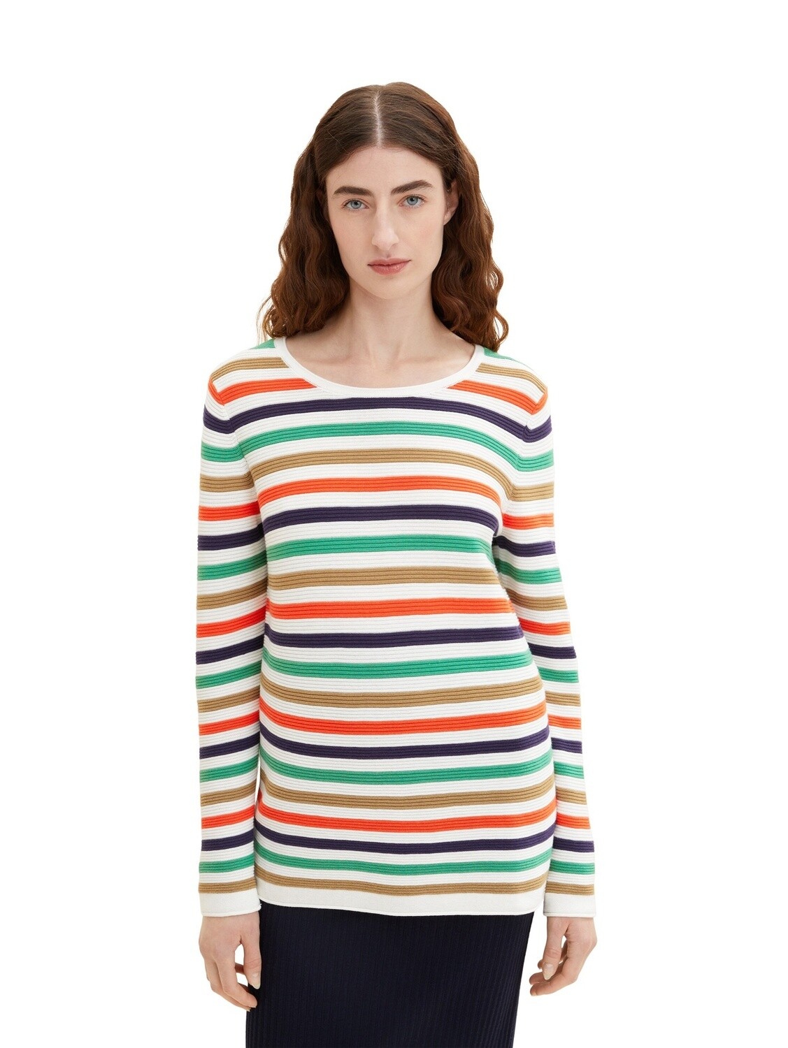 Multi Colour Stripe Crew Neck Cotton Sweater