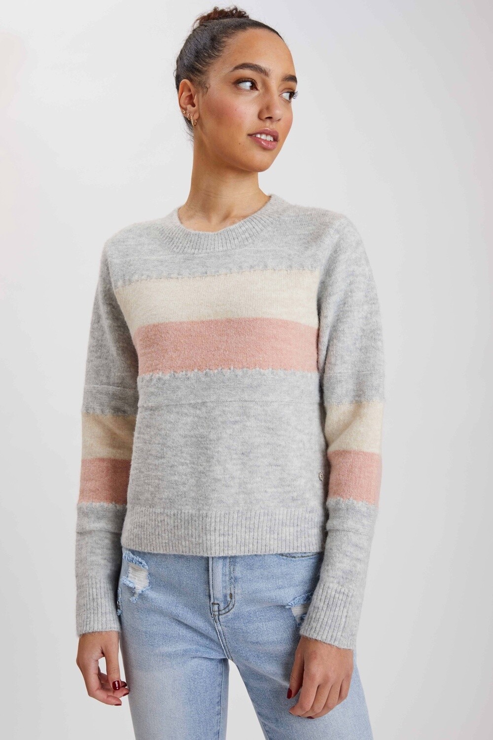 Grey/Rose Striped Sweater