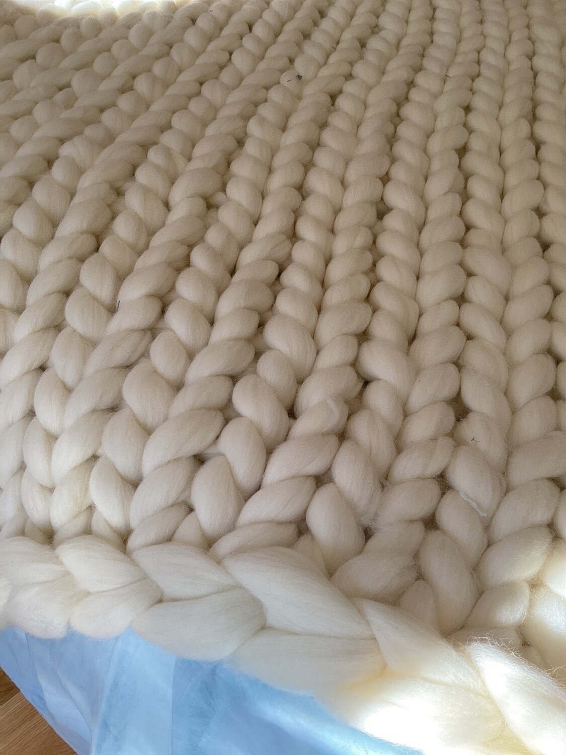 Chunky (white) wool throw blanket 50” x 60”