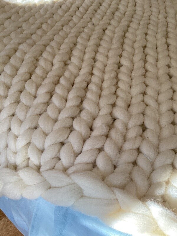Chunky  (white) wool throw blanket 50” x 60”