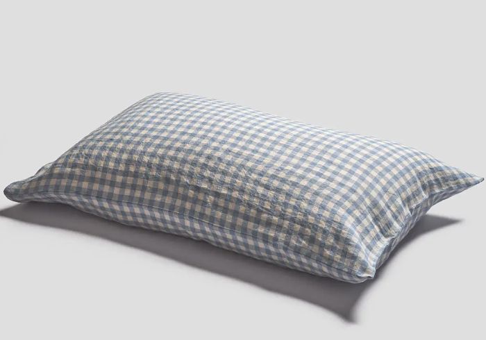 French Flax / Linen Pillowcase: Warm Blue Gingham