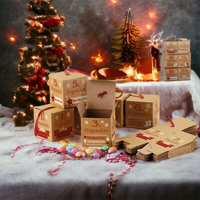 Adventskalender, Bastelset, 24 Boxen zum Zusammenfalten und selbstbefüllen Adventskalender, Bastelset, 24 Boxen zum Zusammenfalten und selbstbefüllen