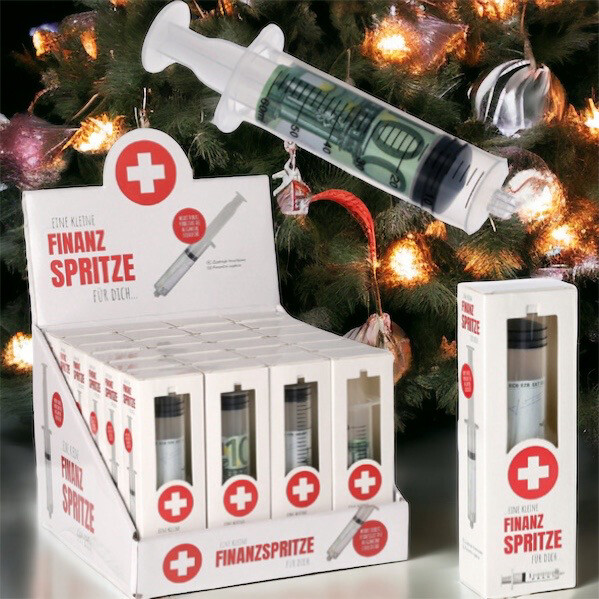 Finanzspritze gefällig ? Geschenkartikel "Finanzspritze" 15x3cm
