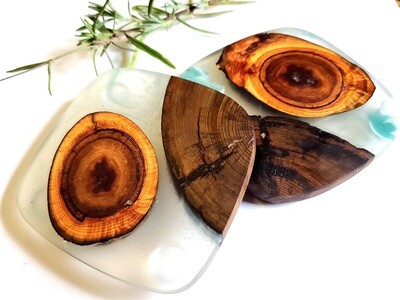Wildly.One Driftwood, & Clear Resin Coasters, set of 2