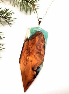 Wildly.One LOW Driftwood and Teal/White Resin Large Pendant