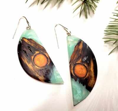 Wildly.One LOW Driftwood with Teal Resin Half Moon Earrings