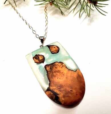 Wildly.One LOW Driftwood with Teal/Clear Resin Drop Pendant
