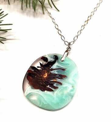 Wildly.One Pinecone and Teal/Clear Resin Pendant