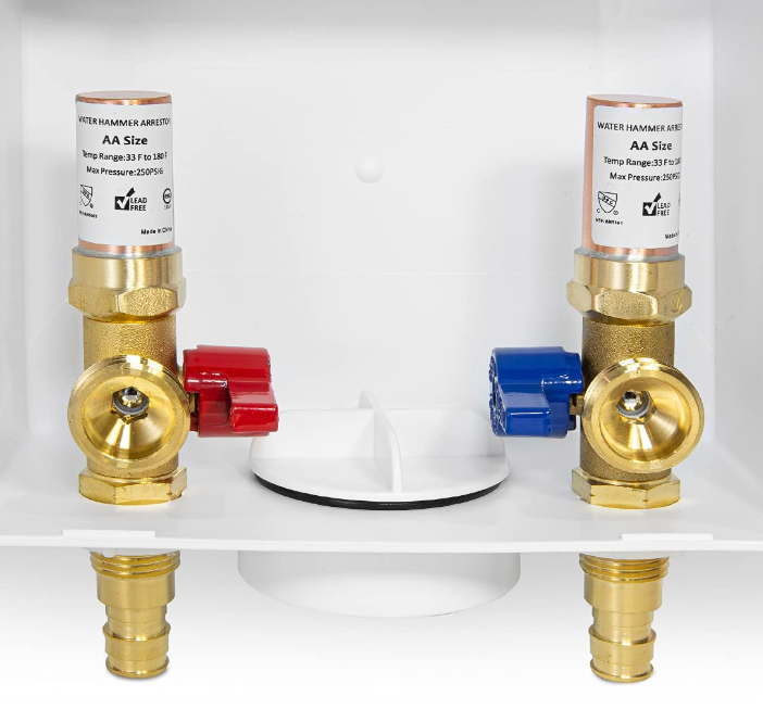 Washing Machine Outlet Box Stop Valves Lead Free Brass 1/2-inch x 3/4-inch with Copper Arrestor