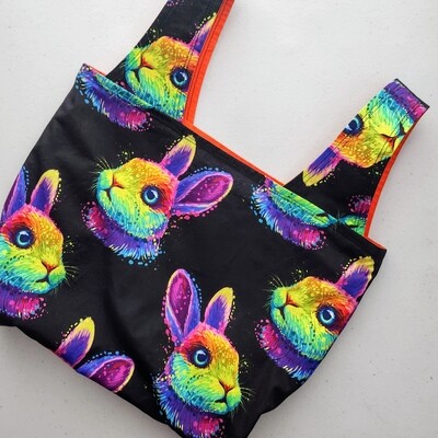 Neon Rainbow Rabbit Reusable Bag