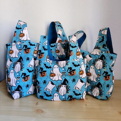 Retro Ghosts Turquoise Reusable Bag