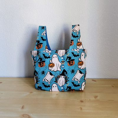Retro Ghosts Turquoise Reusable Bag