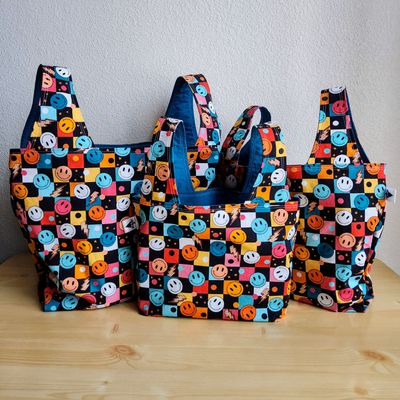 Smiley Checks &amp; Bolts Reusable Bag