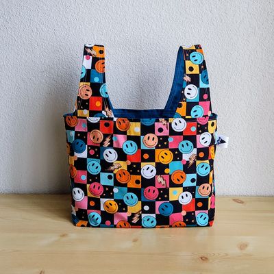 Smiley Checks &amp; Bolts Reusable Bag
