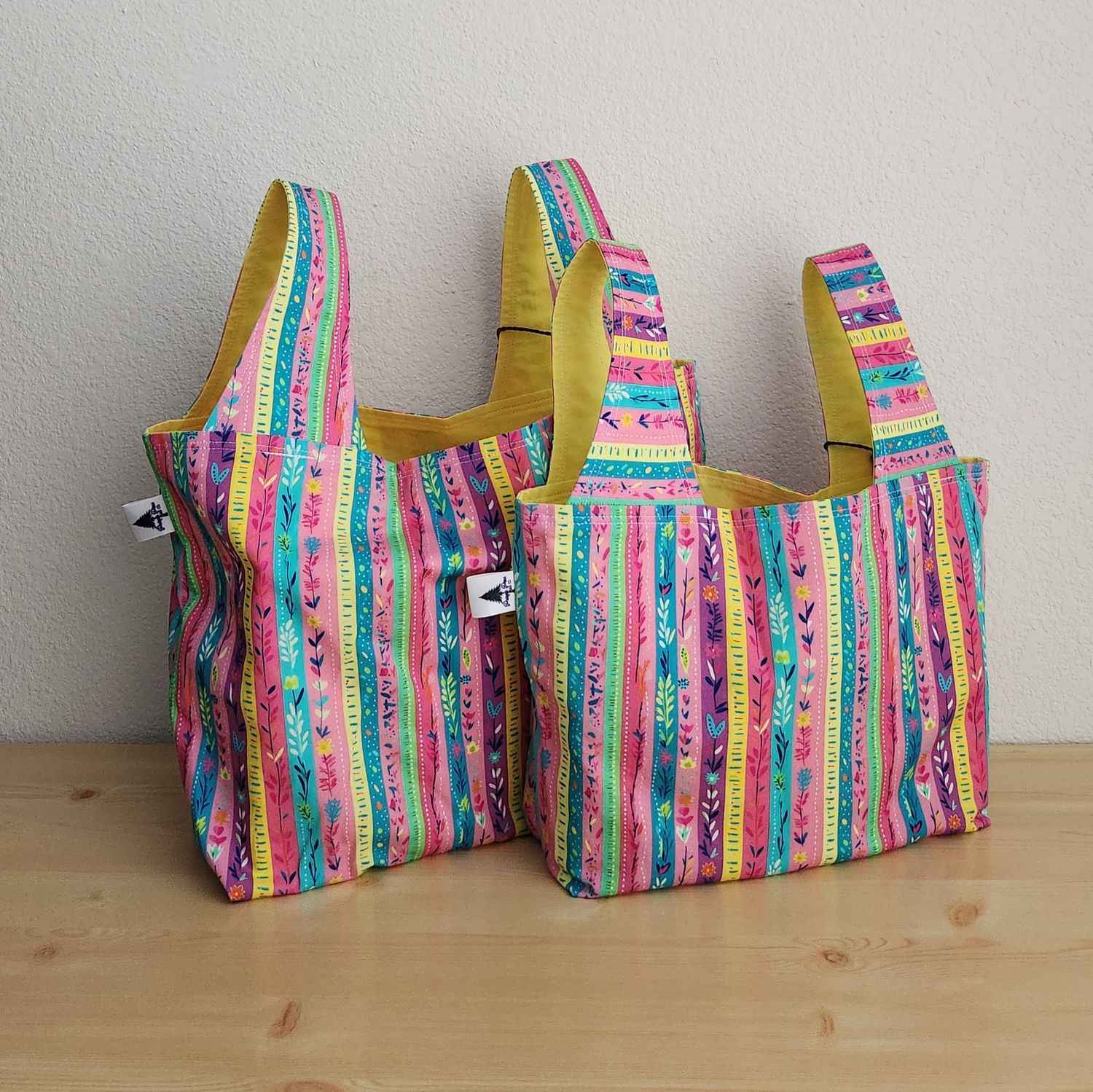 Bright Floral Stripes Reusable Bag