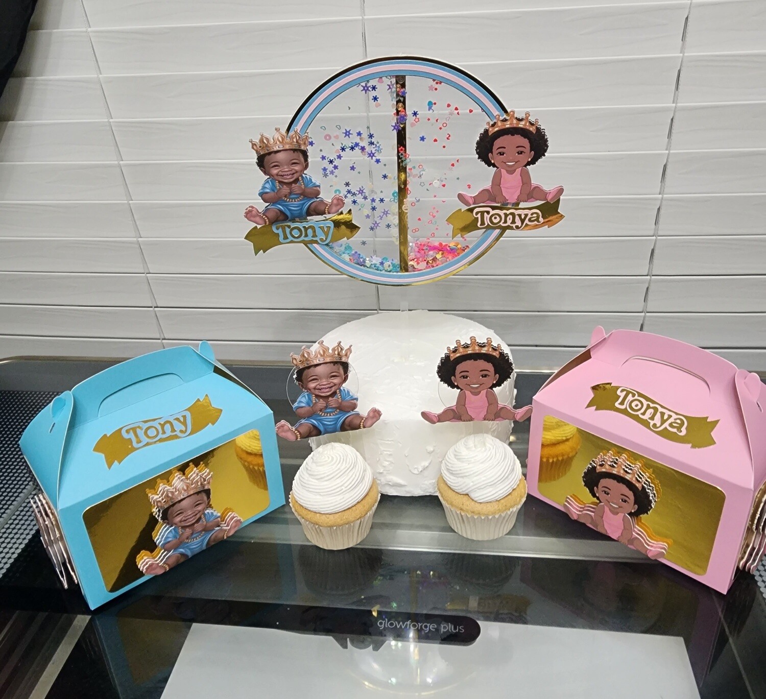 Twin Party Decor Cake Topper, Cupcake Topper &amp; Treat Box $12.00