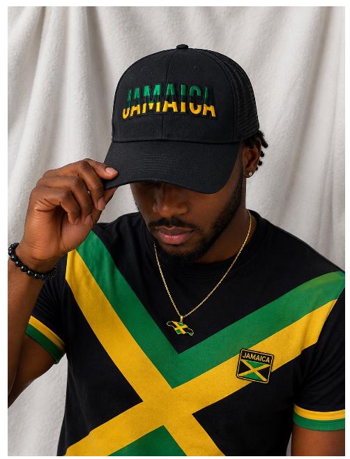 Jamaica Embroidered Trucker Hat | Jamaican Flag Colors Baseball Cap | Black Green Gold Jamaica Hat | Caribbean Gift | Jamaican Pride