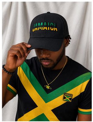 Jamaica Embroidered Trucker Hat | Jamaican Flag Colors Baseball Cap | Black Green Gold Jamaica Hat | Caribbean Gift | Jamaican Pride