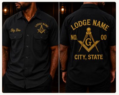 Embroidered Masonic Shriner Shirt, Custom Lodge Name &amp; Number Work Shirt, Freemason Embroidered Shirt, Mason Lodge Apparel