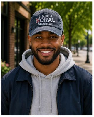 I Need Moral Support Navy Embroidered Baseball Cap