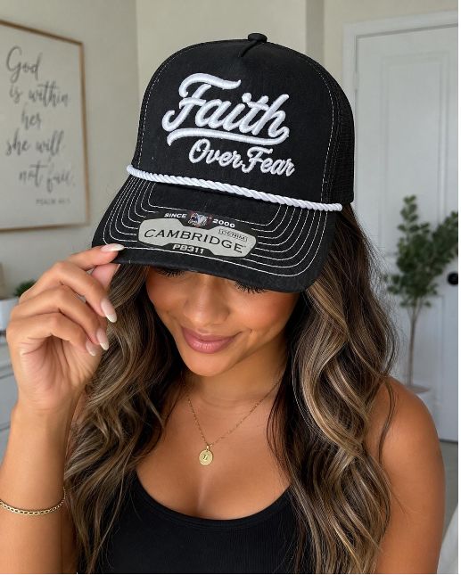 Faith Over Fear Embroidered Rope Hat | Christian Snapback Cap | Inspirational Faith Baseball Hat | Religious Gift for Men &amp; Women