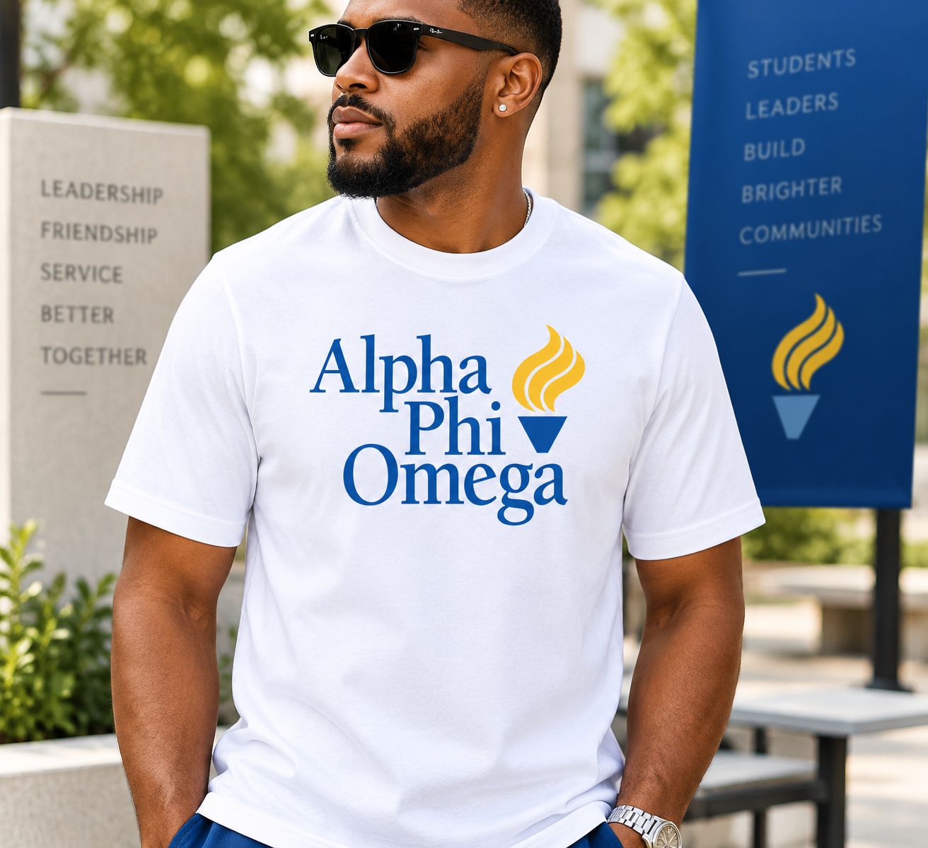 Alpha Phi Omega T-Shirt – APO DTV Printed Shirt – Blue and Gold Greek Organization Tee – Member &amp; Alumni Gift