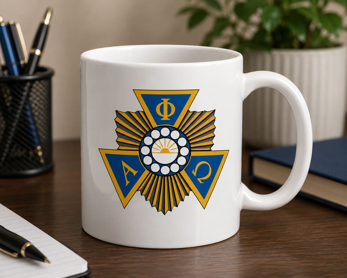 Alpha Phi Omega Mug – ΑΦΩ Greek Letter Coffee Mug – Blue &amp; Gold Fraternity Gift