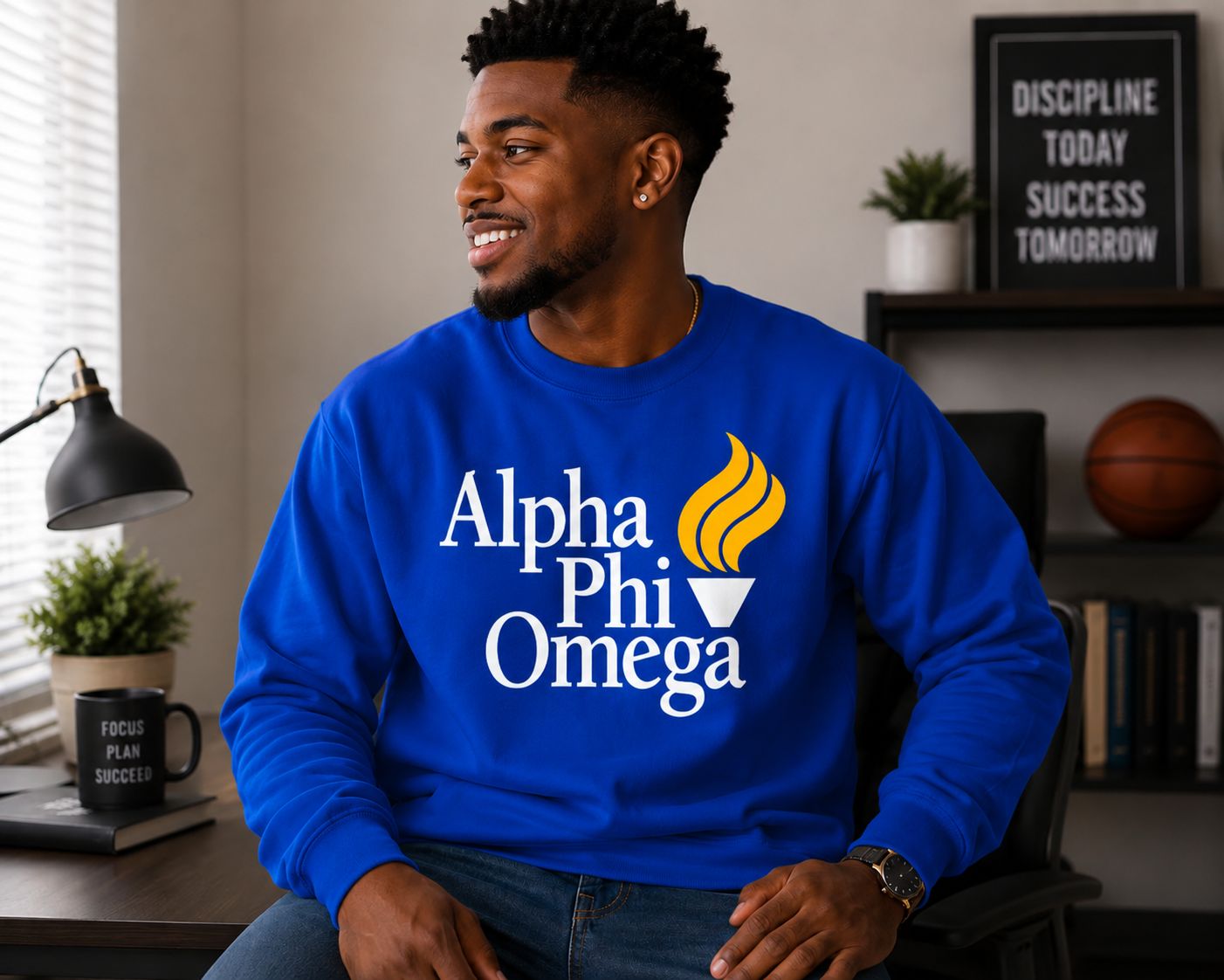 Alpha Phi Omega Sweatshirt – DTV Printed APO Crewneck – Blue &amp; Gold Greek Organization Shirt – Member Gift