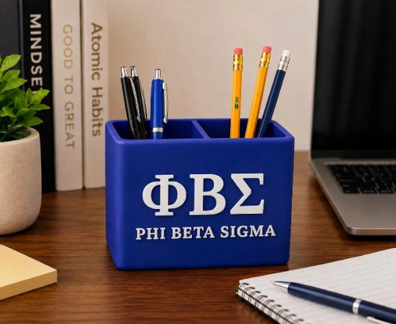 Phi Beta Sigma Desk Organizer | ΦΒΣ Pen &amp; Pencil Holder | Blue White Fraternity Office Decor | Sigma Fraternity Gift | 3D Printed