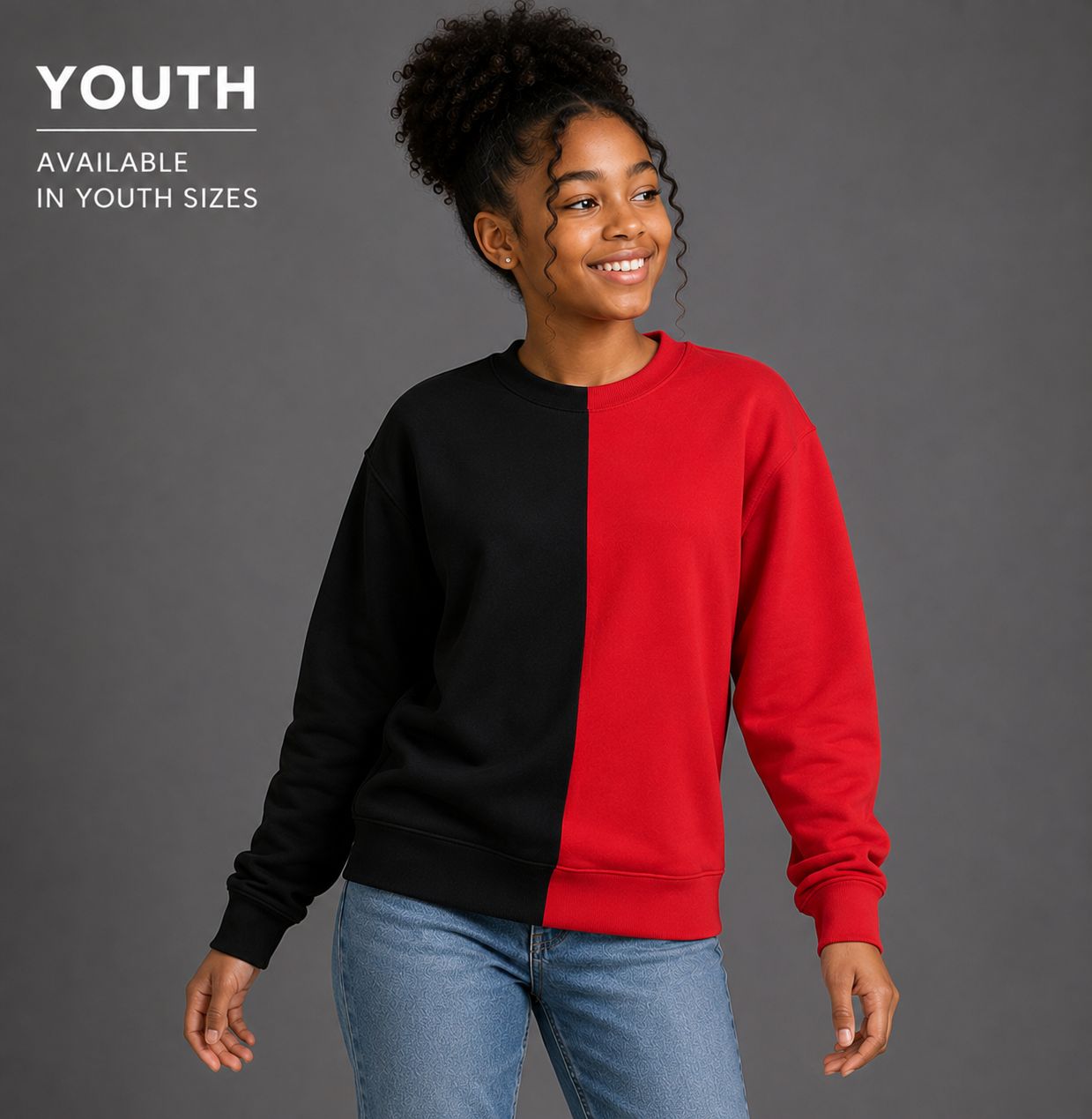 Two Tone Split Color Sweatshirt: Youth Choose Your Colors, Personalized Split Crewneck, Half and Half Sweatshirt
