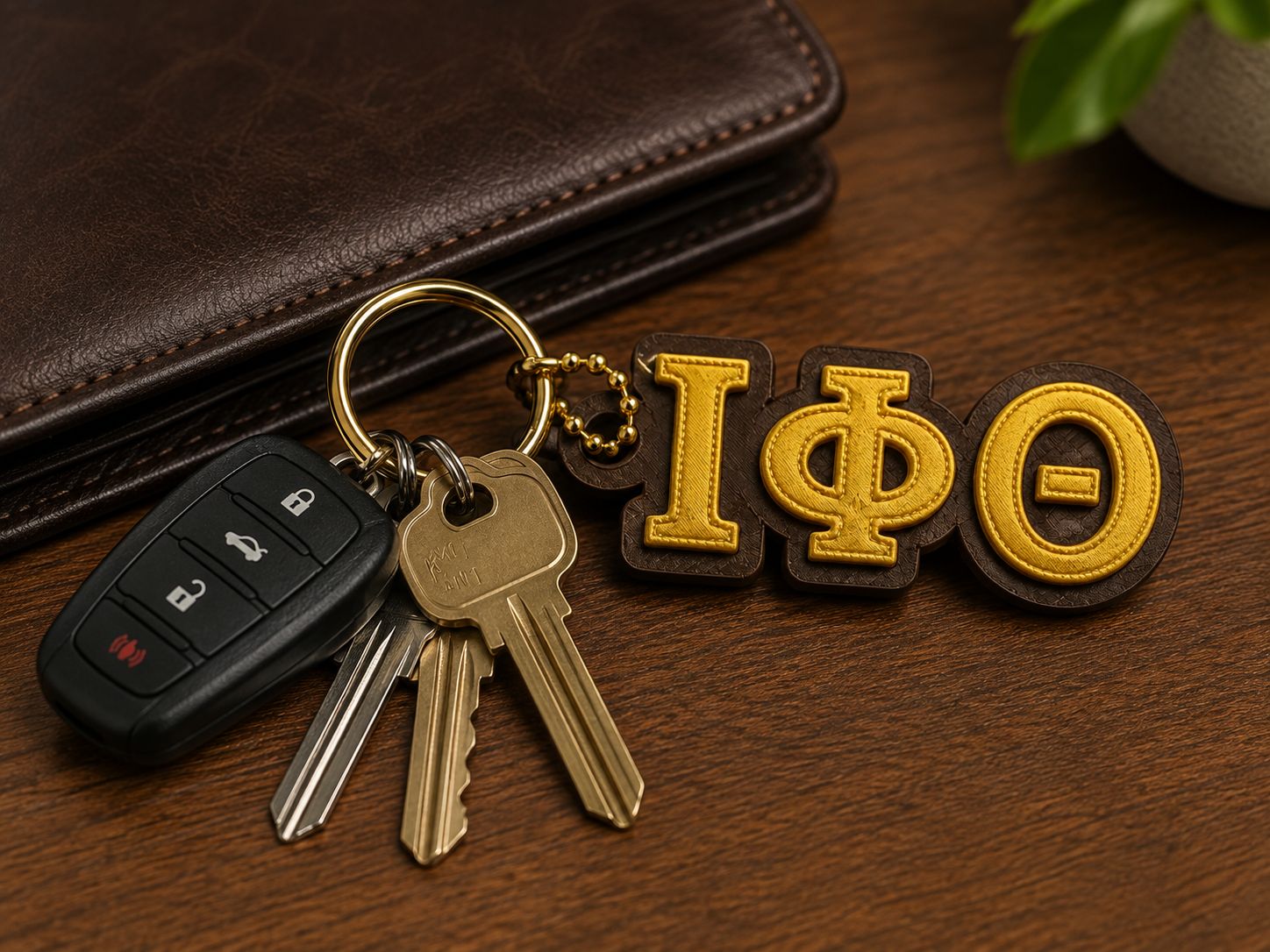 Keychain Iota Phi Theta Keychain – ΙΦΘ Greek Letter Keychain – Brown &amp; Gold Fraternity Keychain – 3D Printed Greek Gift