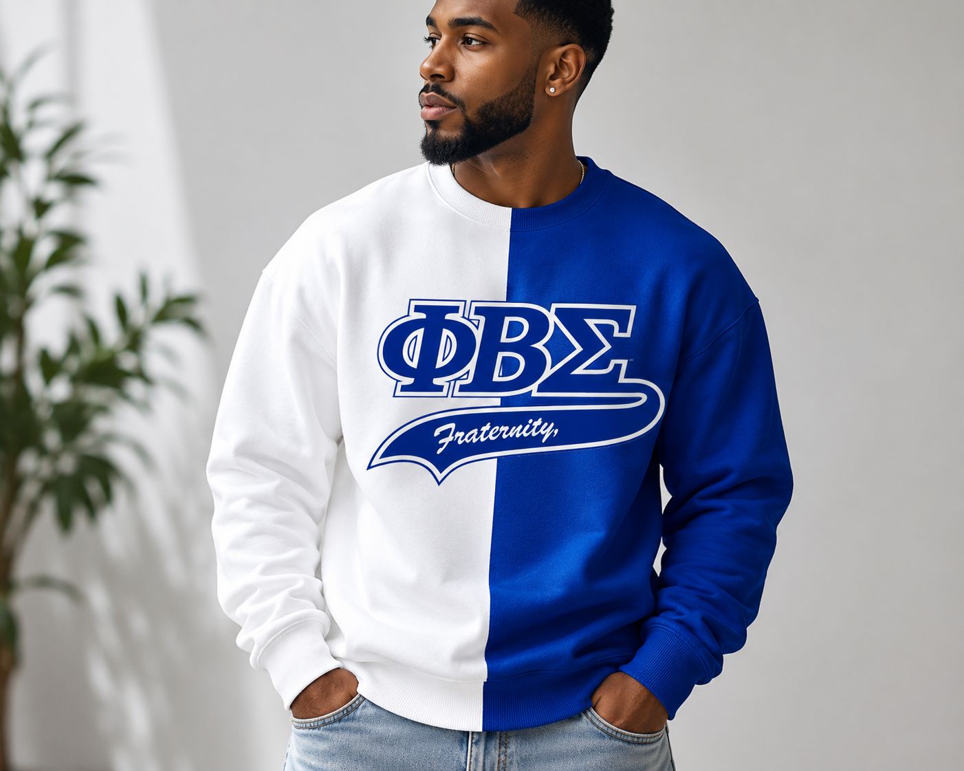 Phi Beta Sigma Sweatshirt – ΦΒΣ Two Tone Crewneck – Royal Blue &amp; White DTV Fraternity Sweatshirt – Sigma Gift
