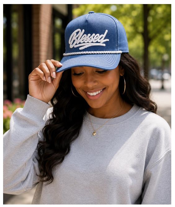 Blessed Embroidered Rope Hat | Christian Trucker Hat | Faith Baseball Cap | Inspirational Adjustable Snapback | Religious Gift
