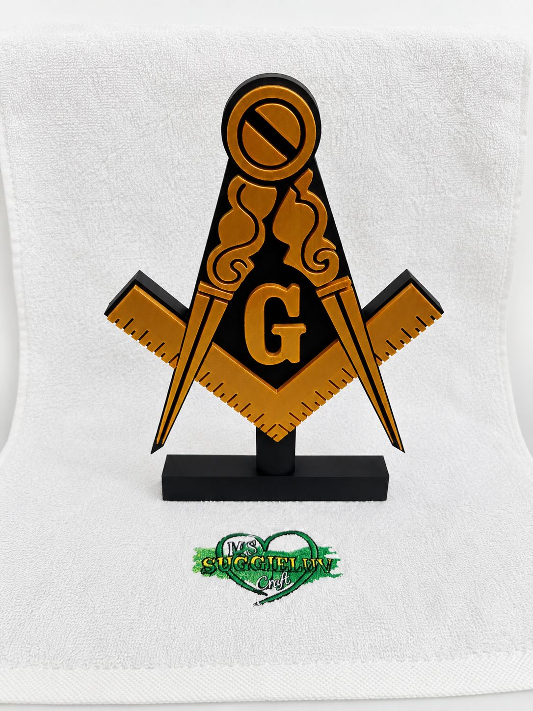 Black &amp; Gold Masonic Plaque | Masonic Square &amp; Compass Desk Decor | Freemason Gift | Lodge Office Display | 3D Printed Collectible